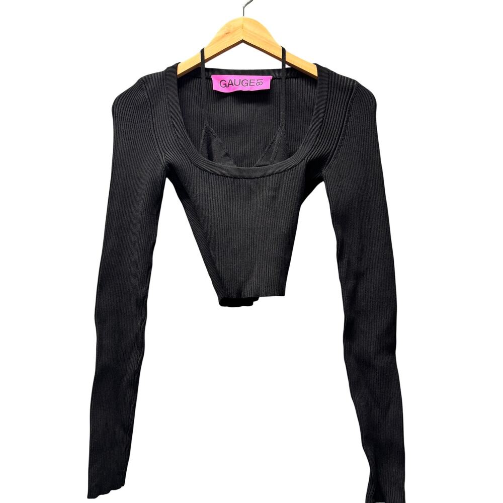 Gauge81 Yukita Top Black Ribbed Crop Peekaboo Cami‎ Womens Small Double Layer